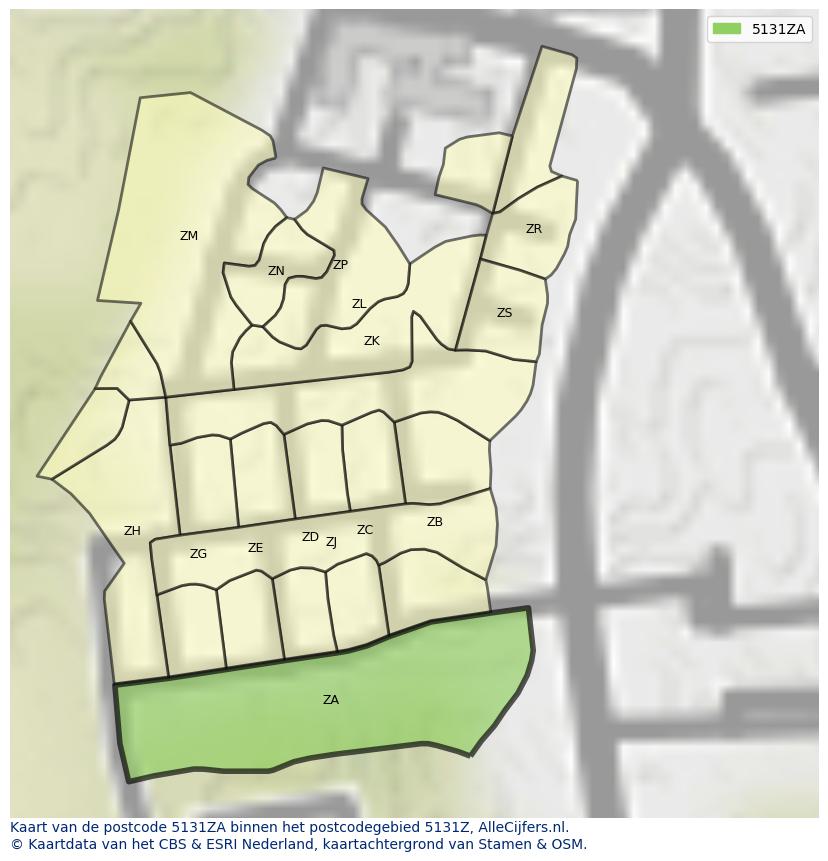 Afbeelding van het postcodegebied 5131 ZA op de kaart.
