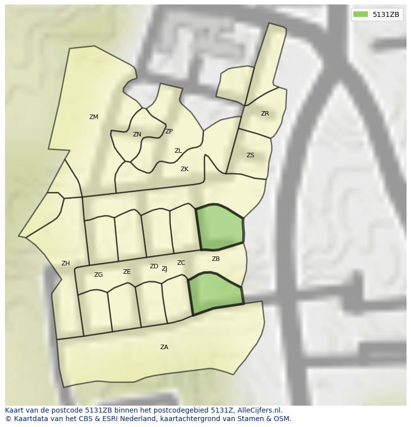 Afbeelding van het postcodegebied 5131 ZB op de kaart.