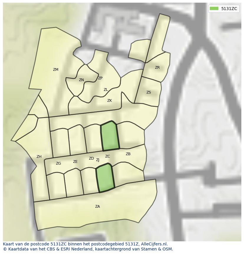 Afbeelding van het postcodegebied 5131 ZC op de kaart.