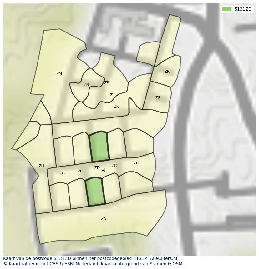 Afbeelding van het postcodegebied 5131 ZD op de kaart.