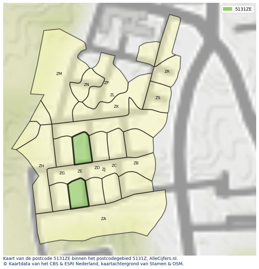 Afbeelding van het postcodegebied 5131 ZE op de kaart.