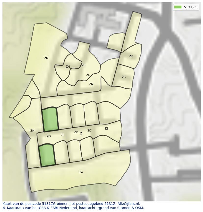 Afbeelding van het postcodegebied 5131 ZG op de kaart.