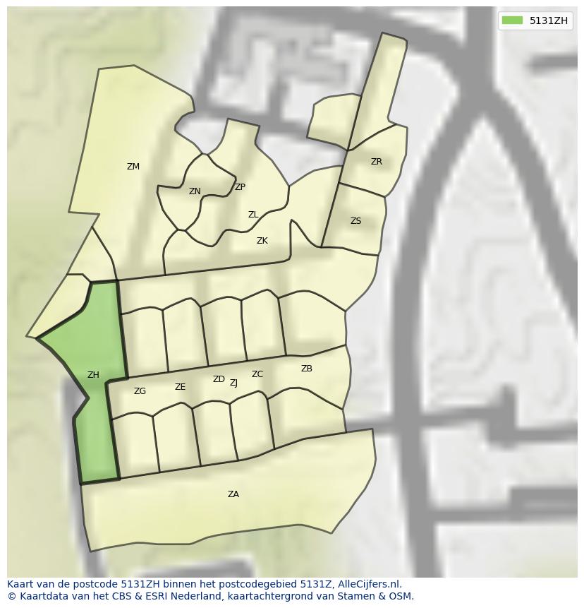 Afbeelding van het postcodegebied 5131 ZH op de kaart.