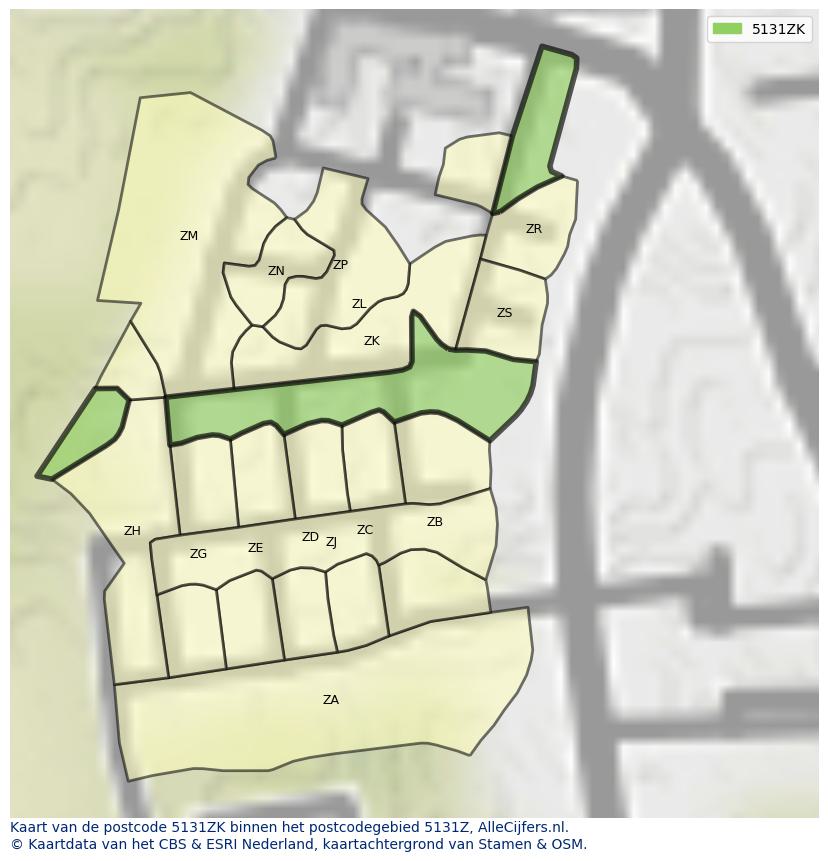 Afbeelding van het postcodegebied 5131 ZK op de kaart.