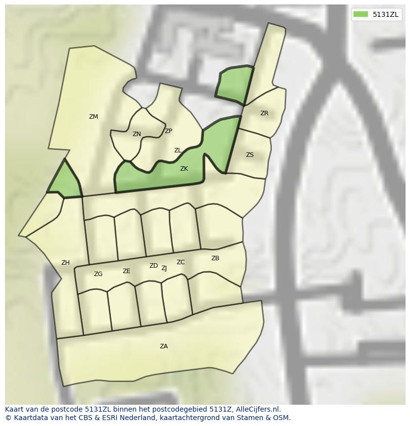 Afbeelding van het postcodegebied 5131 ZL op de kaart.