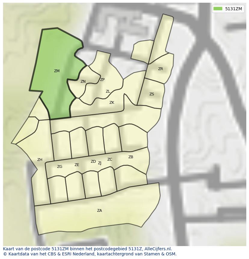 Afbeelding van het postcodegebied 5131 ZM op de kaart.