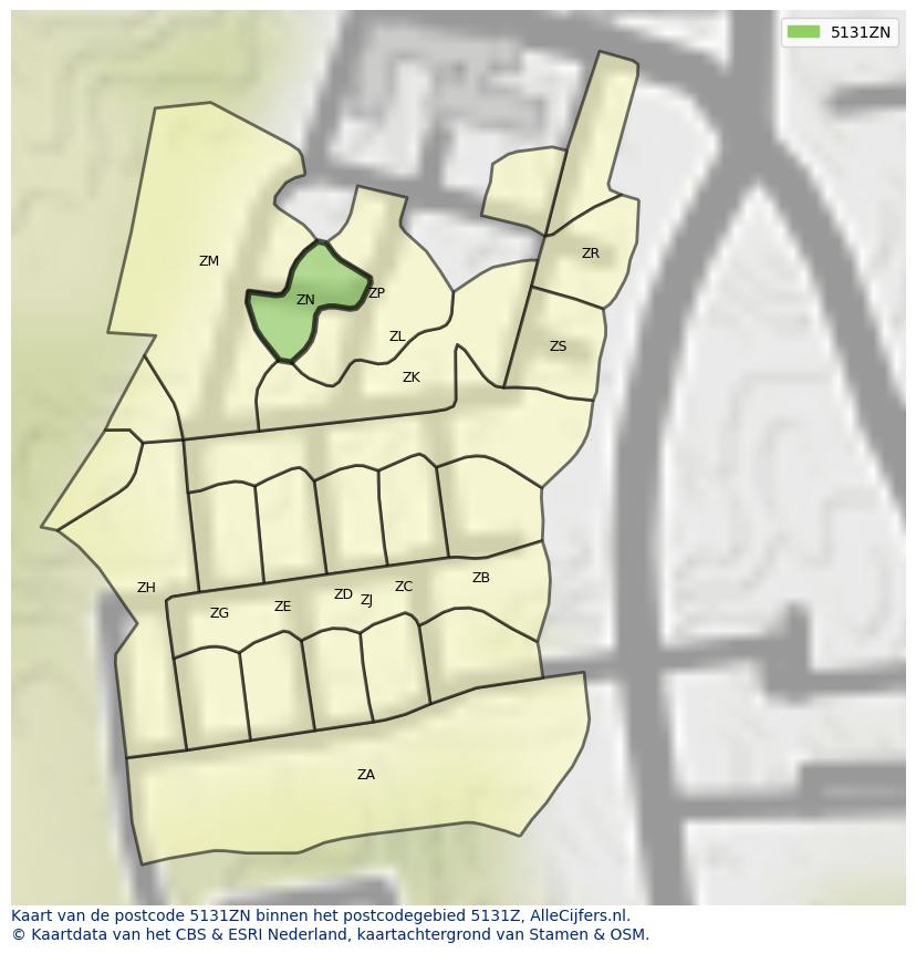 Afbeelding van het postcodegebied 5131 ZN op de kaart.