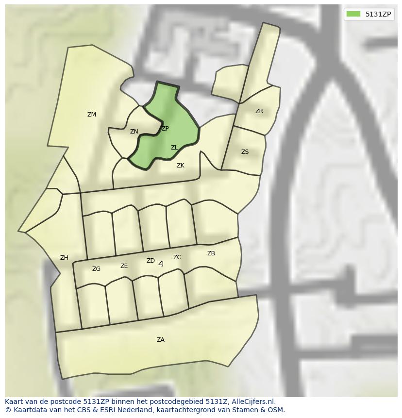 Afbeelding van het postcodegebied 5131 ZP op de kaart.