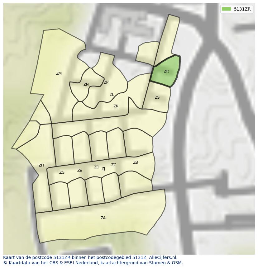 Afbeelding van het postcodegebied 5131 ZR op de kaart.