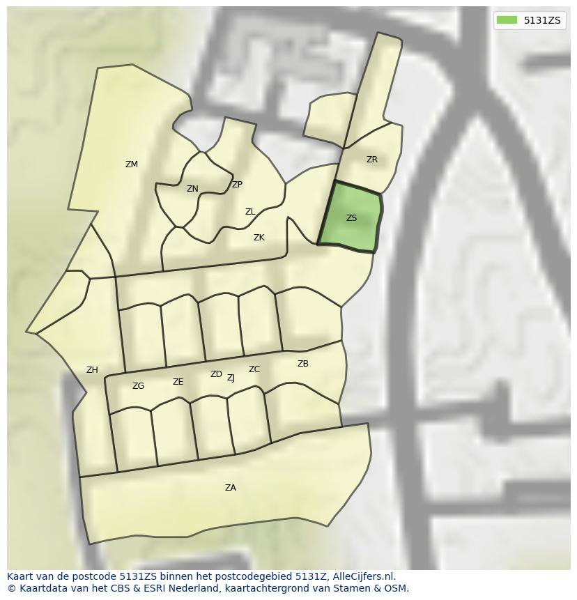 Afbeelding van het postcodegebied 5131 ZS op de kaart.