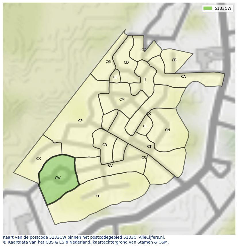 Afbeelding van het postcodegebied 5133 CW op de kaart.