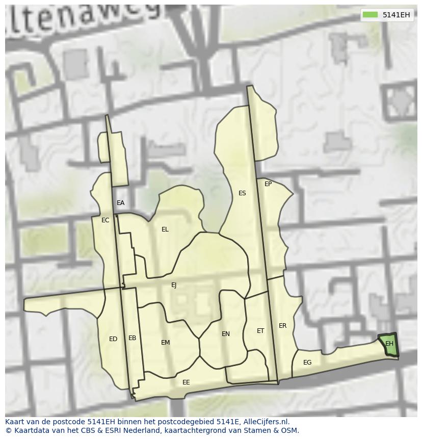 Afbeelding van het postcodegebied 5141 EH op de kaart.