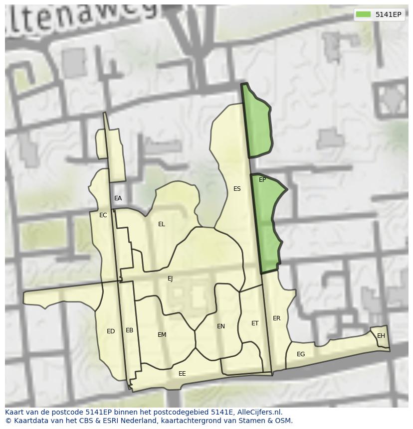 Afbeelding van het postcodegebied 5141 EP op de kaart.