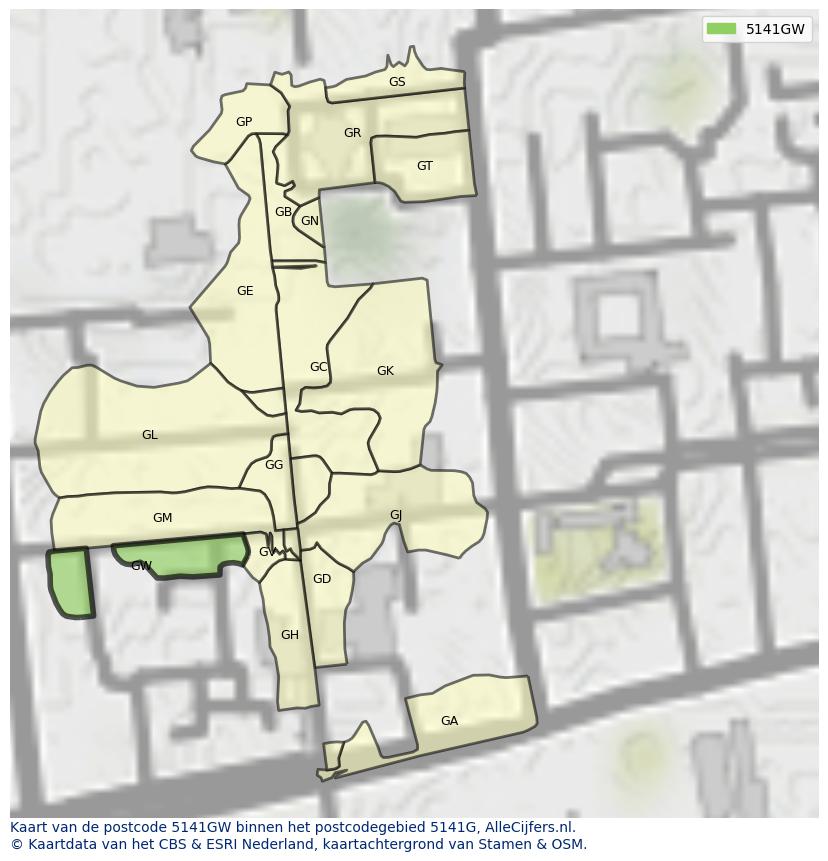 Afbeelding van het postcodegebied 5141 GW op de kaart.