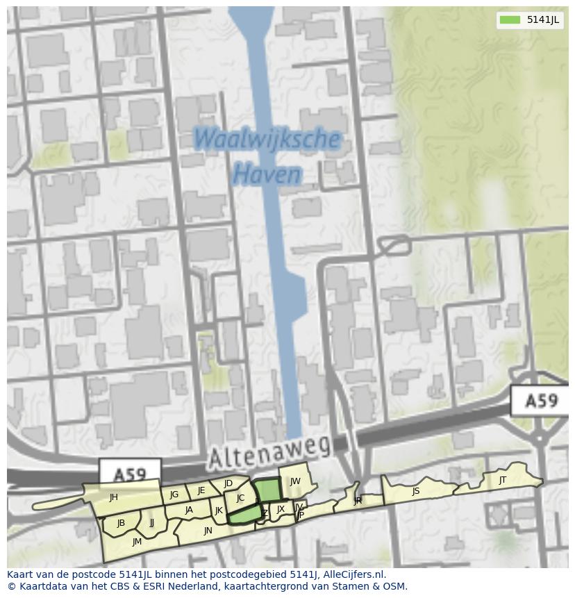 Afbeelding van het postcodegebied 5141 JL op de kaart.