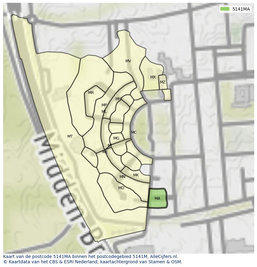Afbeelding van het postcodegebied 5141 MA op de kaart.