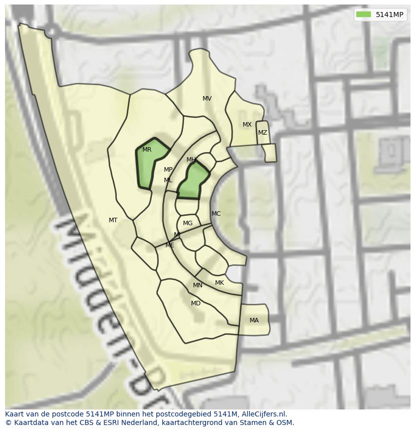 Afbeelding van het postcodegebied 5141 MP op de kaart.