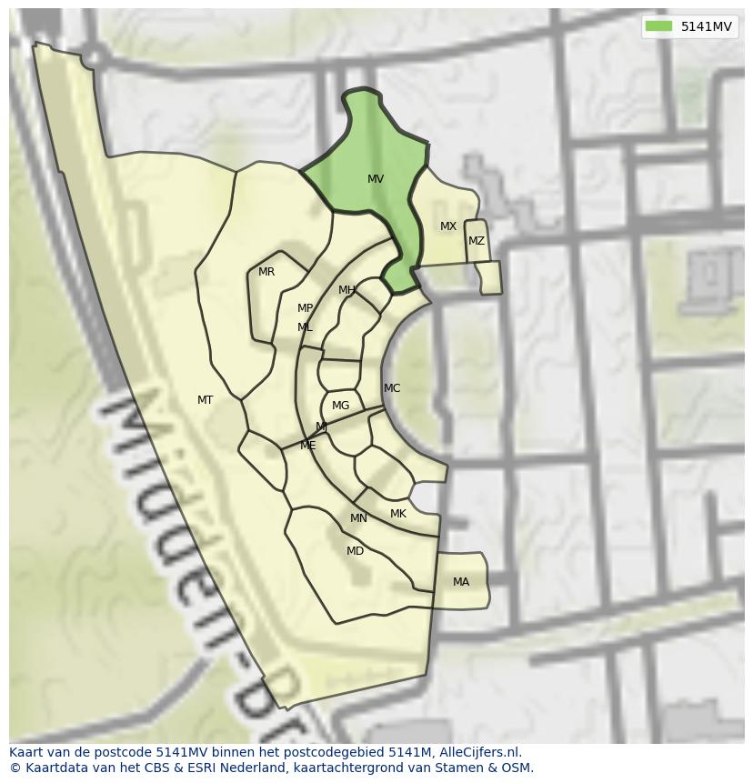 Afbeelding van het postcodegebied 5141 MV op de kaart.