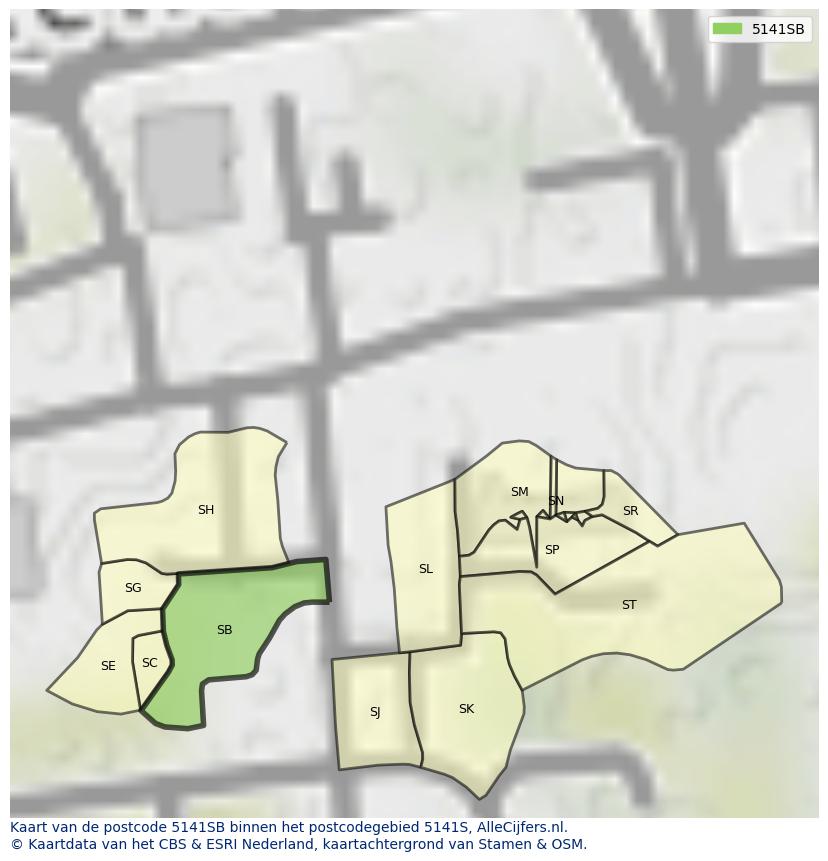 Afbeelding van het postcodegebied 5141 SB op de kaart.