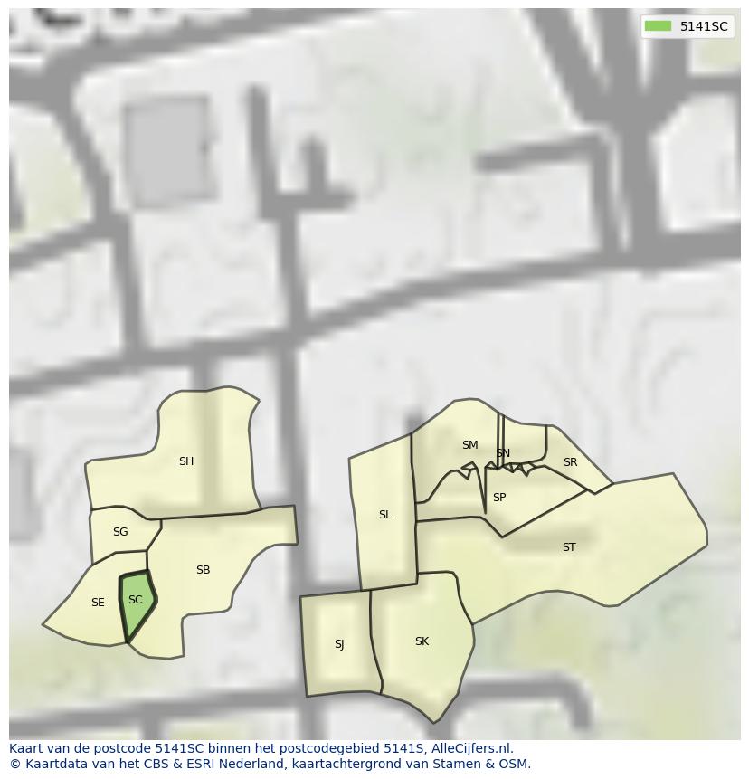 Afbeelding van het postcodegebied 5141 SC op de kaart.