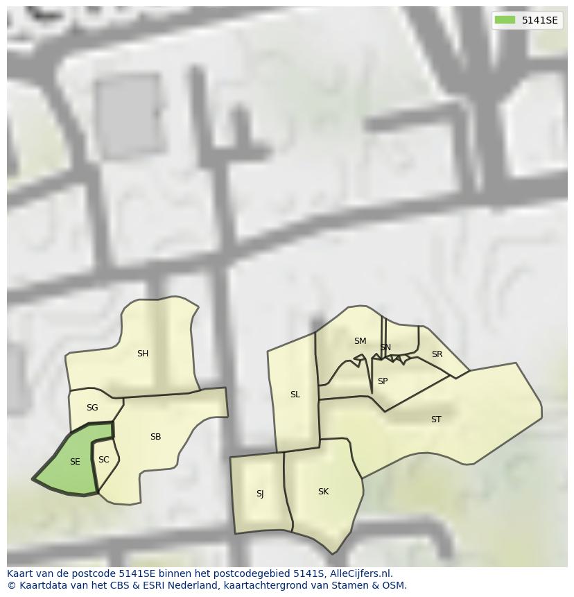 Afbeelding van het postcodegebied 5141 SE op de kaart.
