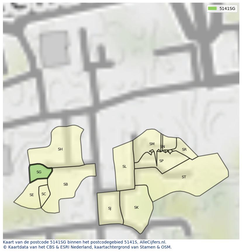 Afbeelding van het postcodegebied 5141 SG op de kaart.