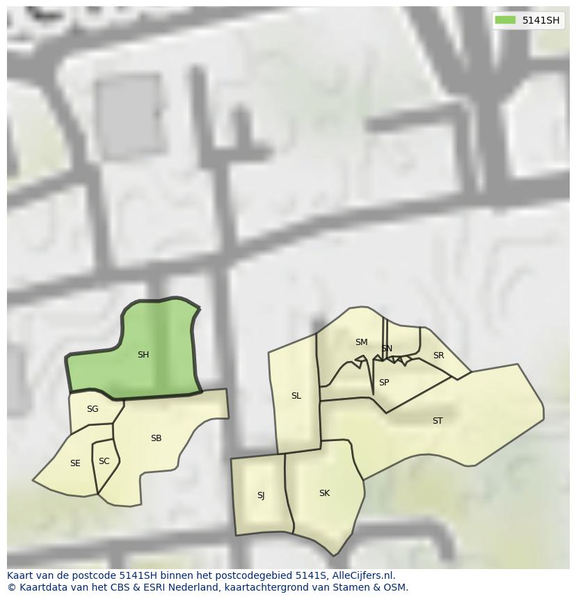 Afbeelding van het postcodegebied 5141 SH op de kaart.