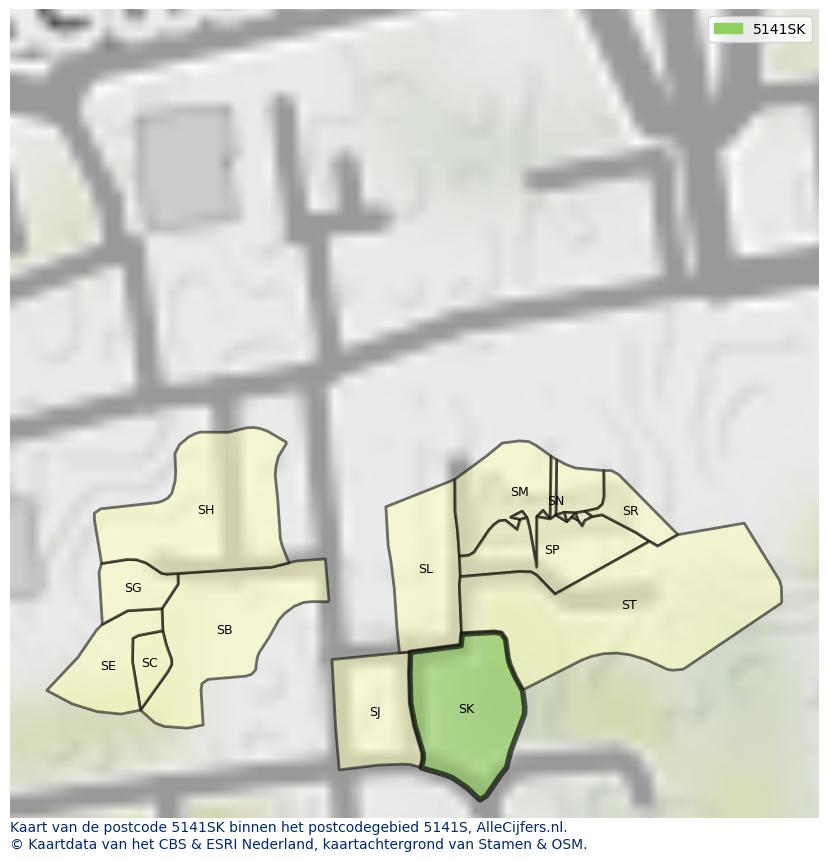Afbeelding van het postcodegebied 5141 SK op de kaart.
