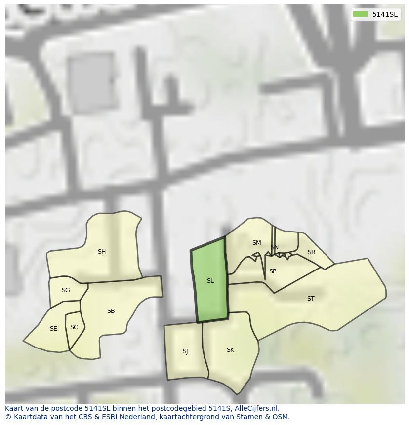 Afbeelding van het postcodegebied 5141 SL op de kaart.