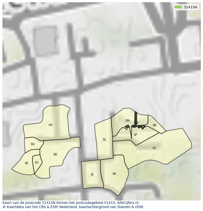 Afbeelding van het postcodegebied 5141 SN op de kaart.