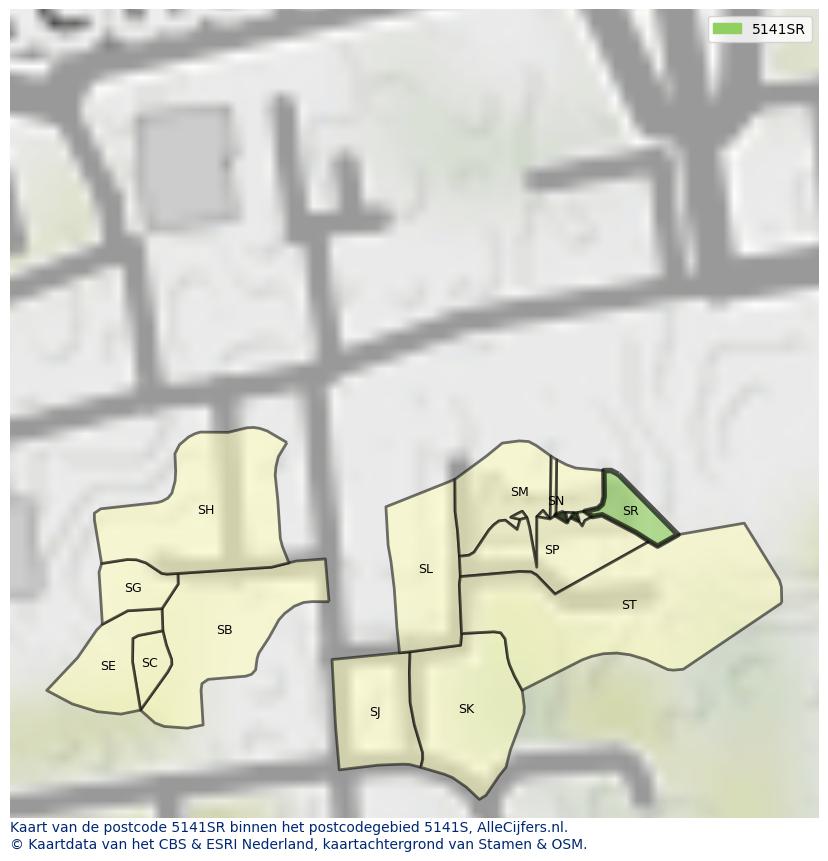 Afbeelding van het postcodegebied 5141 SR op de kaart.