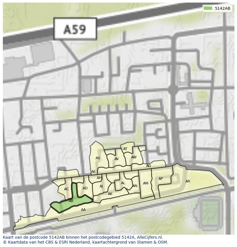 Afbeelding van het postcodegebied 5142 AB op de kaart.