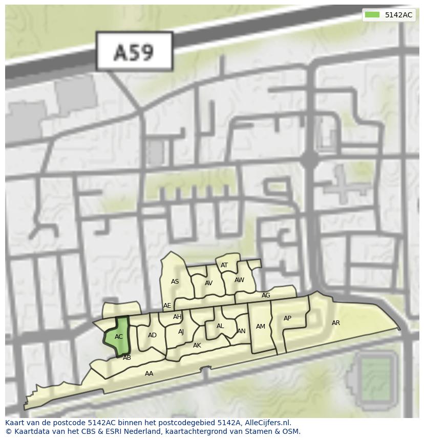 Afbeelding van het postcodegebied 5142 AC op de kaart.
