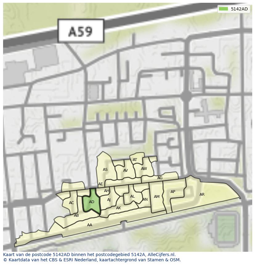 Afbeelding van het postcodegebied 5142 AD op de kaart.