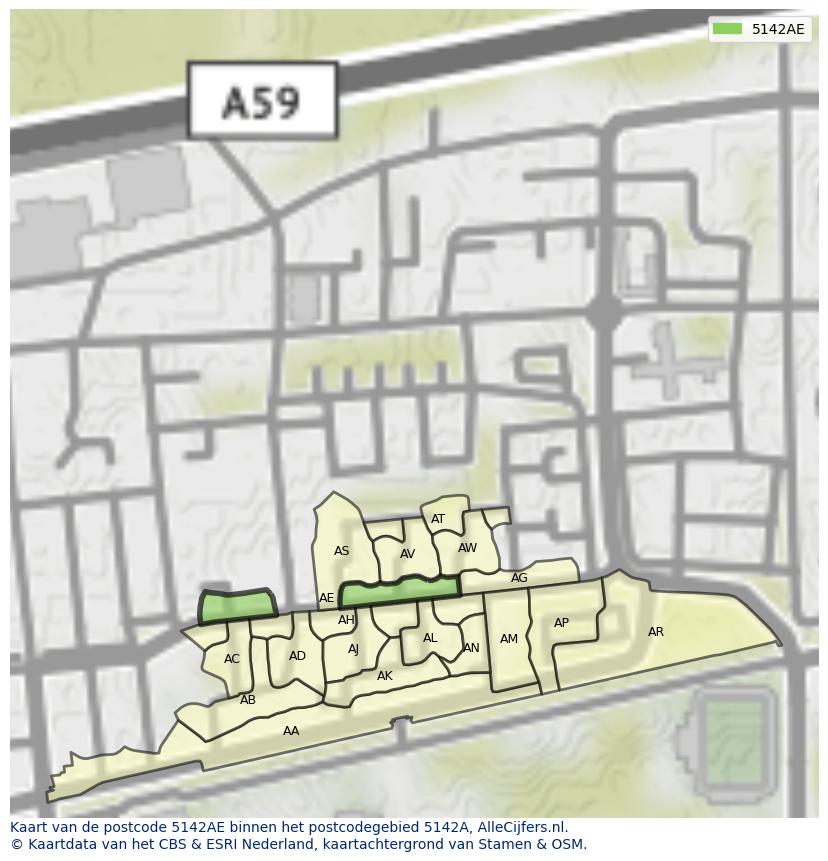 Afbeelding van het postcodegebied 5142 AE op de kaart.