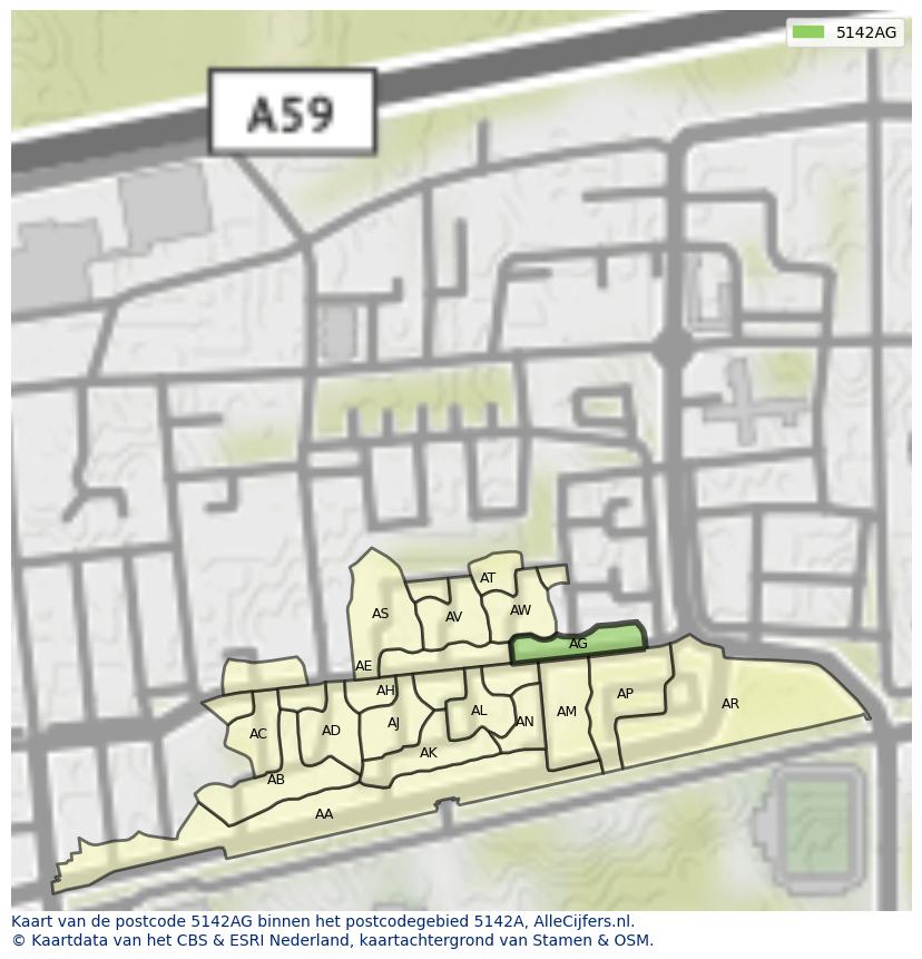 Afbeelding van het postcodegebied 5142 AG op de kaart.