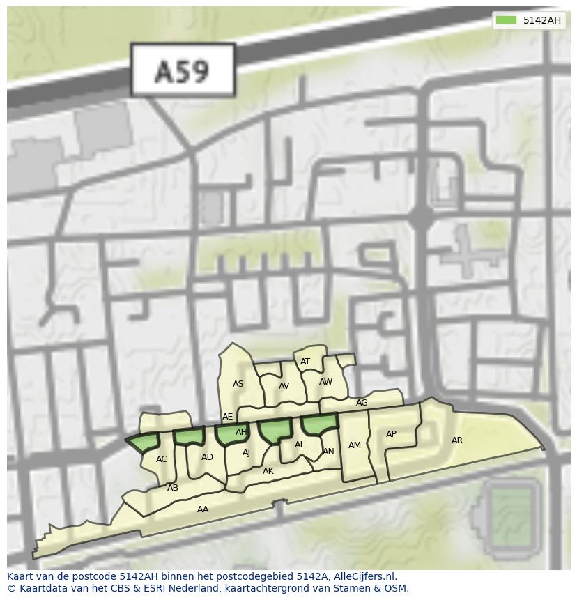 Afbeelding van het postcodegebied 5142 AH op de kaart.