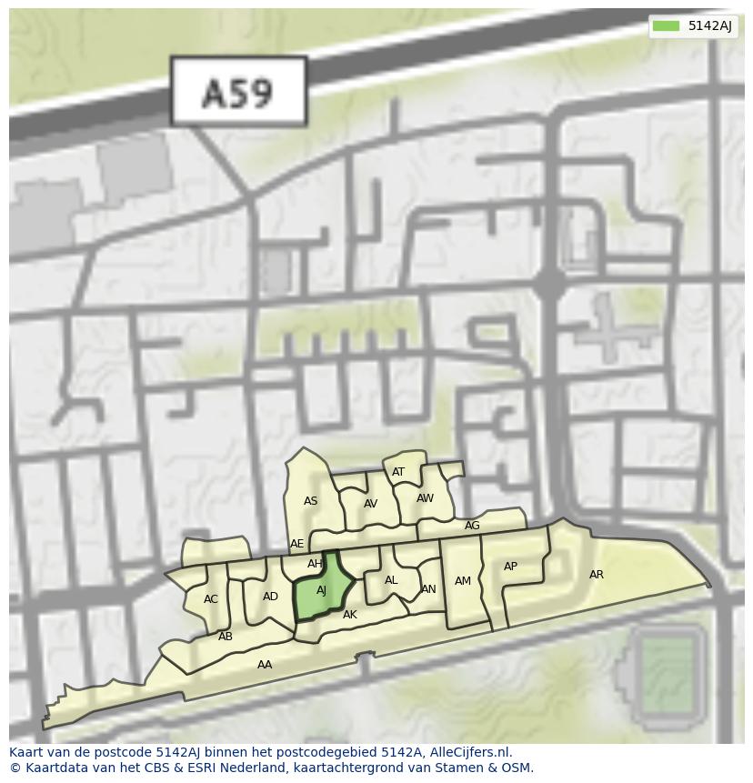 Afbeelding van het postcodegebied 5142 AJ op de kaart.