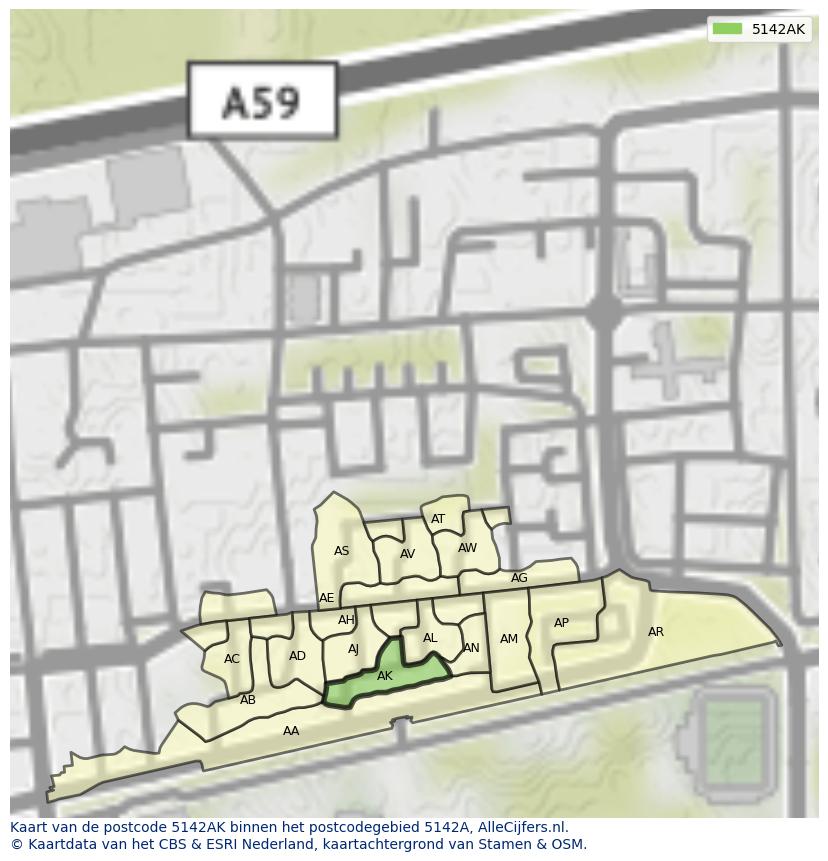 Afbeelding van het postcodegebied 5142 AK op de kaart.