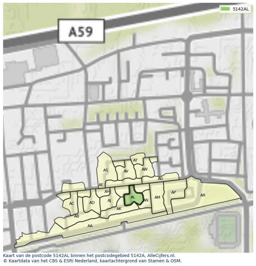 Afbeelding van het postcodegebied 5142 AL op de kaart.