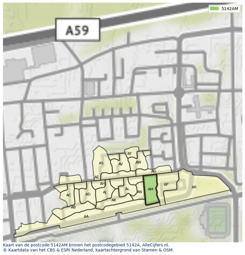 Afbeelding van het postcodegebied 5142 AM op de kaart.