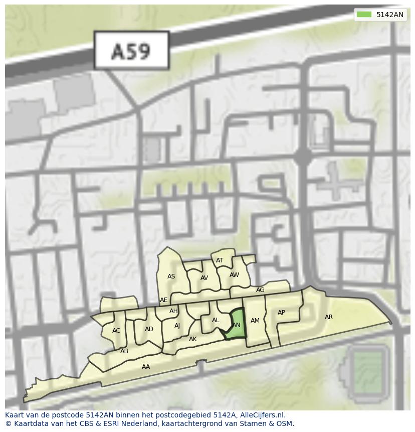 Afbeelding van het postcodegebied 5142 AN op de kaart.
