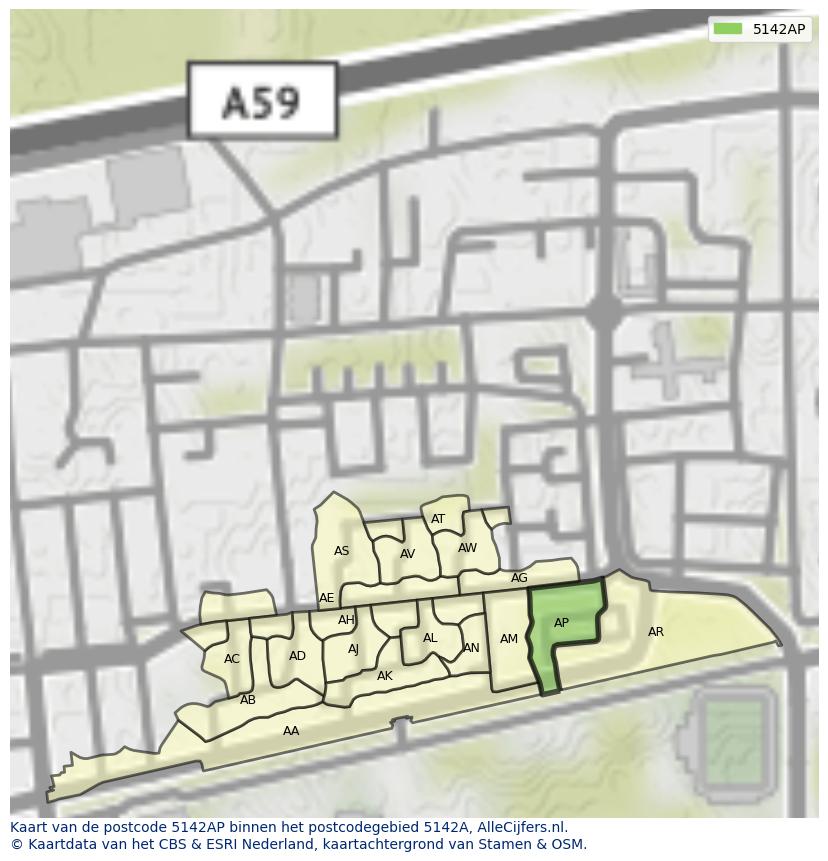 Afbeelding van het postcodegebied 5142 AP op de kaart.