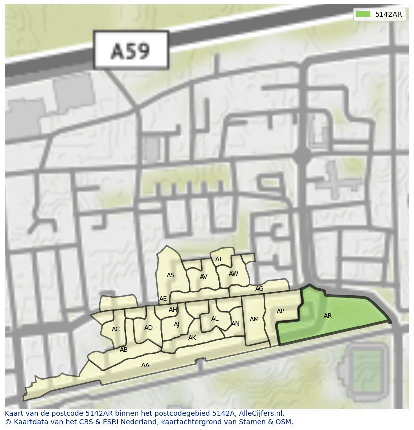 Afbeelding van het postcodegebied 5142 AR op de kaart.