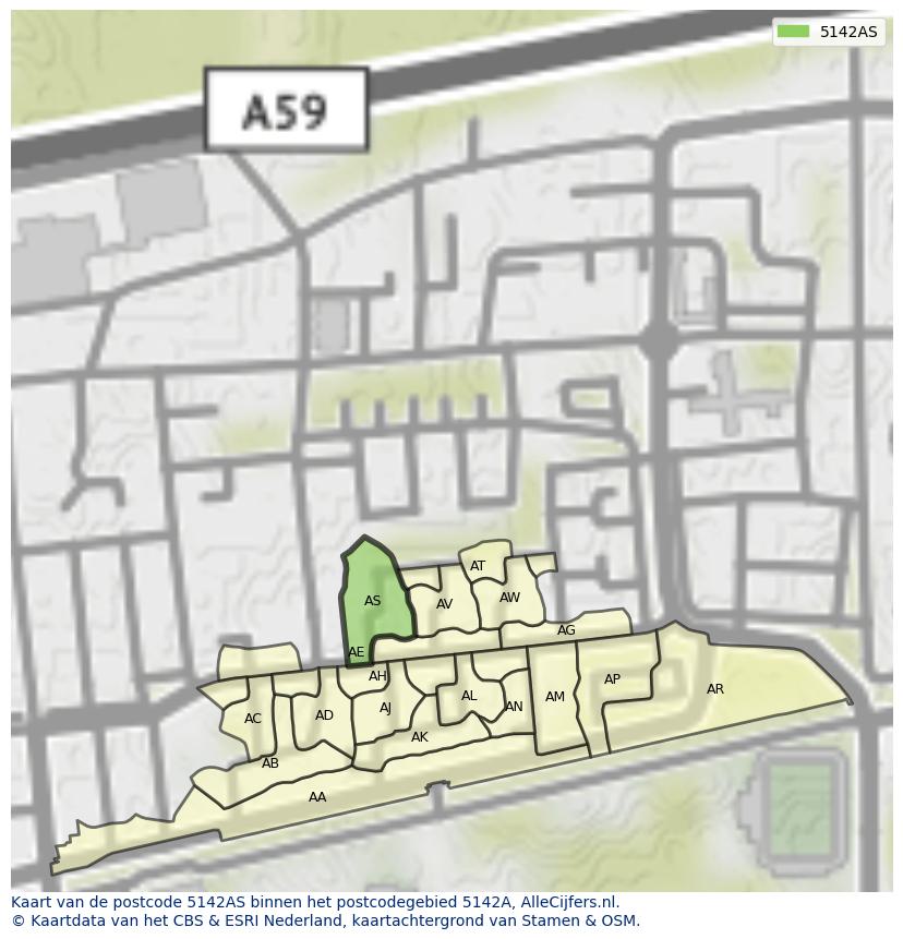 Afbeelding van het postcodegebied 5142 AS op de kaart.