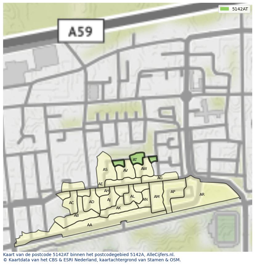 Afbeelding van het postcodegebied 5142 AT op de kaart.