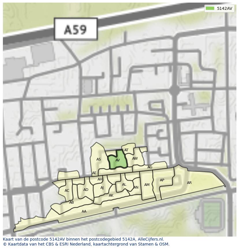 Afbeelding van het postcodegebied 5142 AV op de kaart.