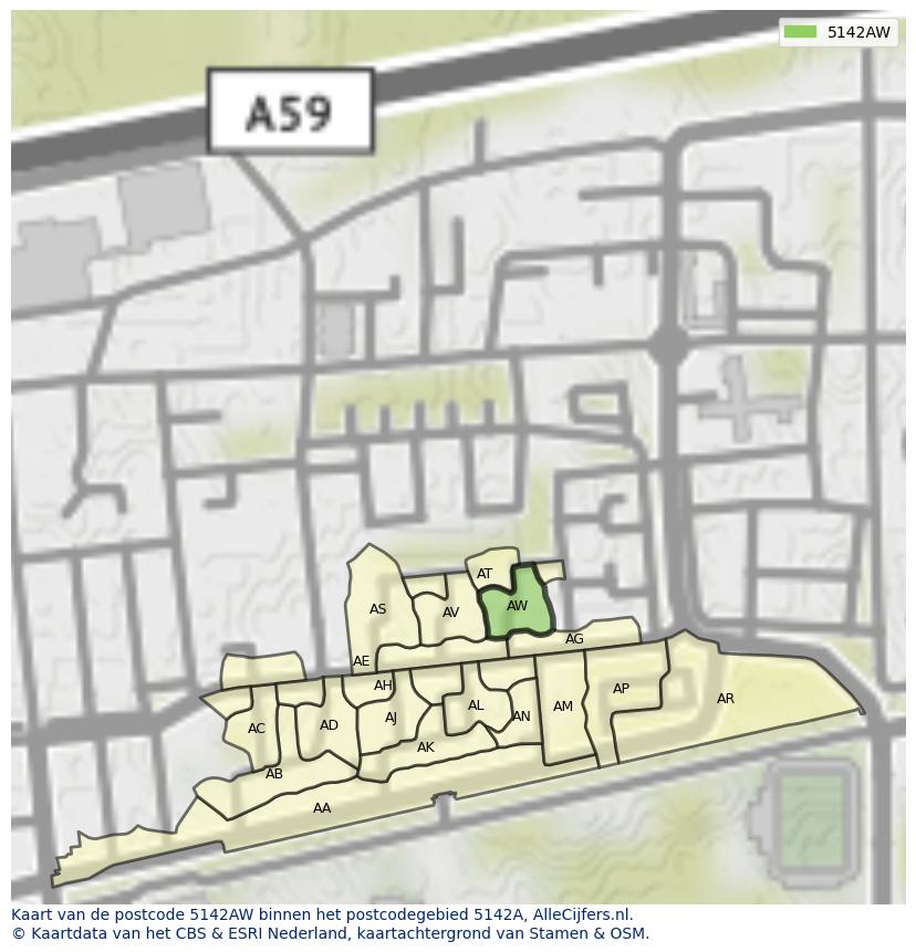 Afbeelding van het postcodegebied 5142 AW op de kaart.