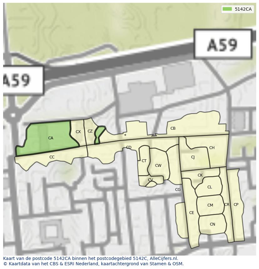 Afbeelding van het postcodegebied 5142 CA op de kaart.