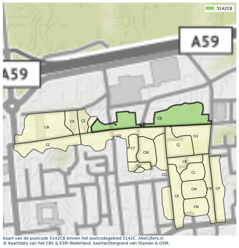 Afbeelding van het postcodegebied 5142 CB op de kaart.